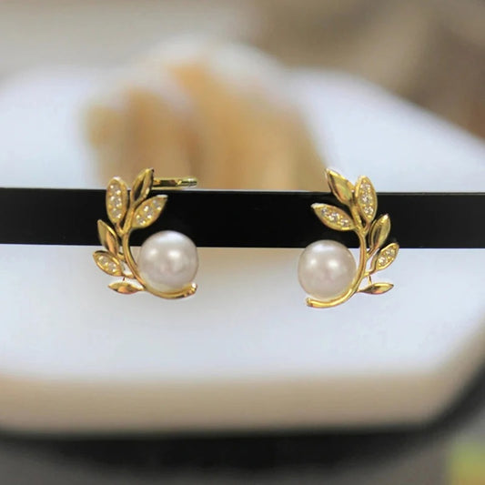 Golden Leaf Pearl Earrings for Women – Elegant Bridal & Party Wear Stud Earrings | Luxury Gold Plated Wedding Jewelry for Girls 🔥 60% OFF – LAST DAY SALE