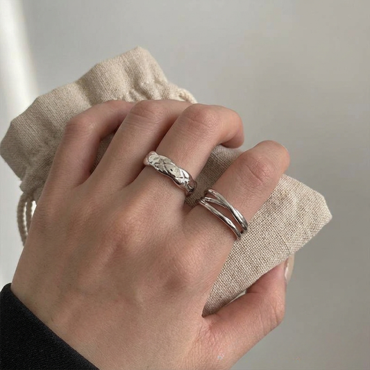 2 Pcs Silver Plated Adjustable Rings Set for Women – Alloy Minimalist Korean Style Couple Rings | Trendy Stackable Fashion Jewelry 🔥 60% OFF – LAST DAY SALE