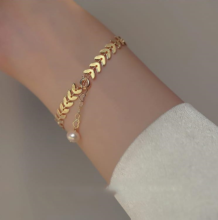 Leaf Pearl Gold Bracelet for Girls – Elegant Gold Plated Adjustable Bracelet | Trendy Fashion Jewelry Gift for Women 🔥 60% OFF – LAST DAY SALE