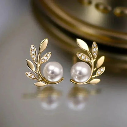 Golden Leaf Pearl Earrings for Women – Elegant Bridal & Party Wear Stud Earrings | Luxury Gold Plated Wedding Jewelry for Girls 🔥 60% OFF – LAST DAY SALE