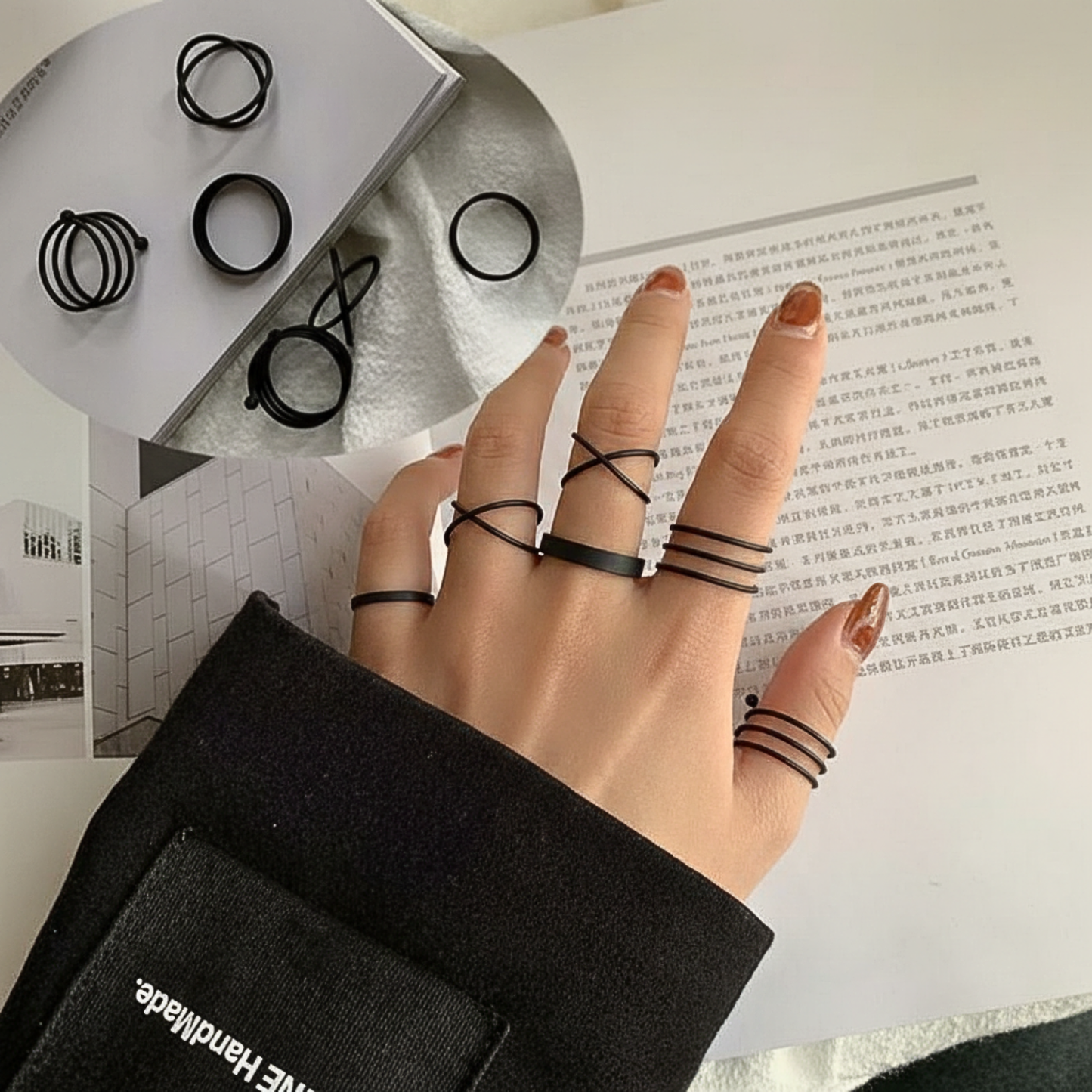 Hip-Hop Black Alloy Ring Set – 6 Pieces, Multi-Size Fashion Statement Rings 🔥 60% OFF – LAST DAY SALE