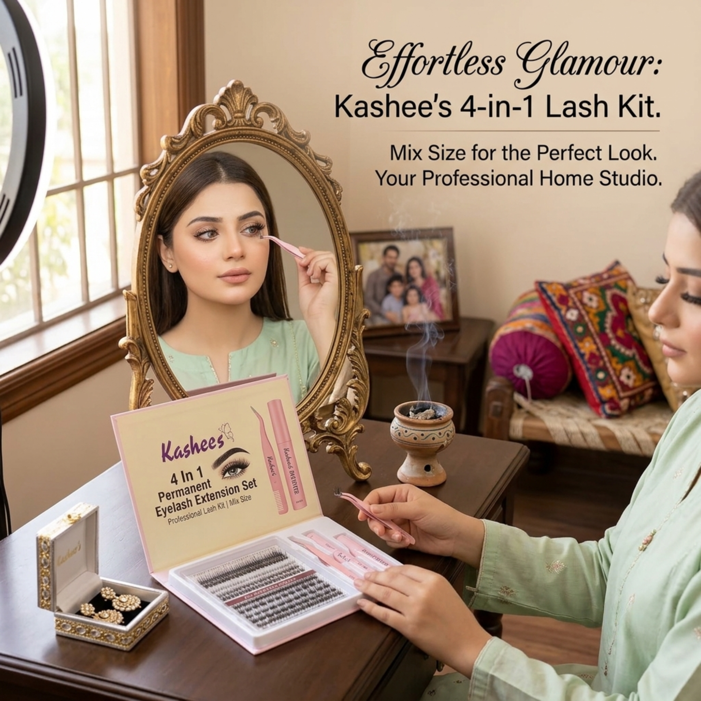 Kashee's 4 in 1 Permanent Eyelash Extension Set – Professional Lash Kit | Mix Size