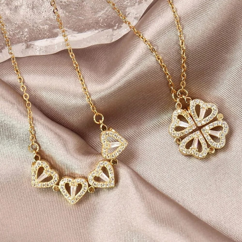 Magnetic 4 Leaf Clover Heart Necklace for Women – Golden Adjustable Pendant Necklace | Trendy Elegant Fashion Jewelry Pakistan 🔥 60% OFF – LAST DAY SALE