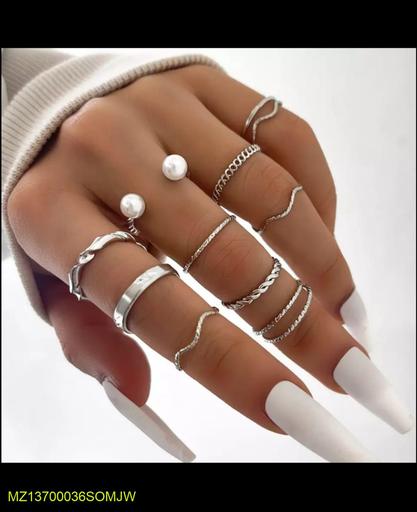 Rings Set 10 Pcs Silver Plated Alloy Western Korean