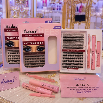 Kashee's 4 in 1 Permanent Eyelash Extension Set – Professional Lash Kit | Mix Size