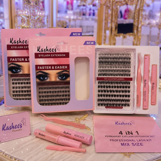Kashee's 4 in 1 Permanent Eyelash Extension Set – Professional Lash Kit | Mix Size