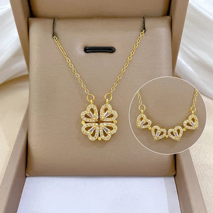 Magnetic 4 Leaf Clover Heart Necklace for Women – Golden Adjustable Pendant Necklace | Trendy Elegant Fashion Jewelry Pakistan 🔥 60% OFF – LAST DAY SALE