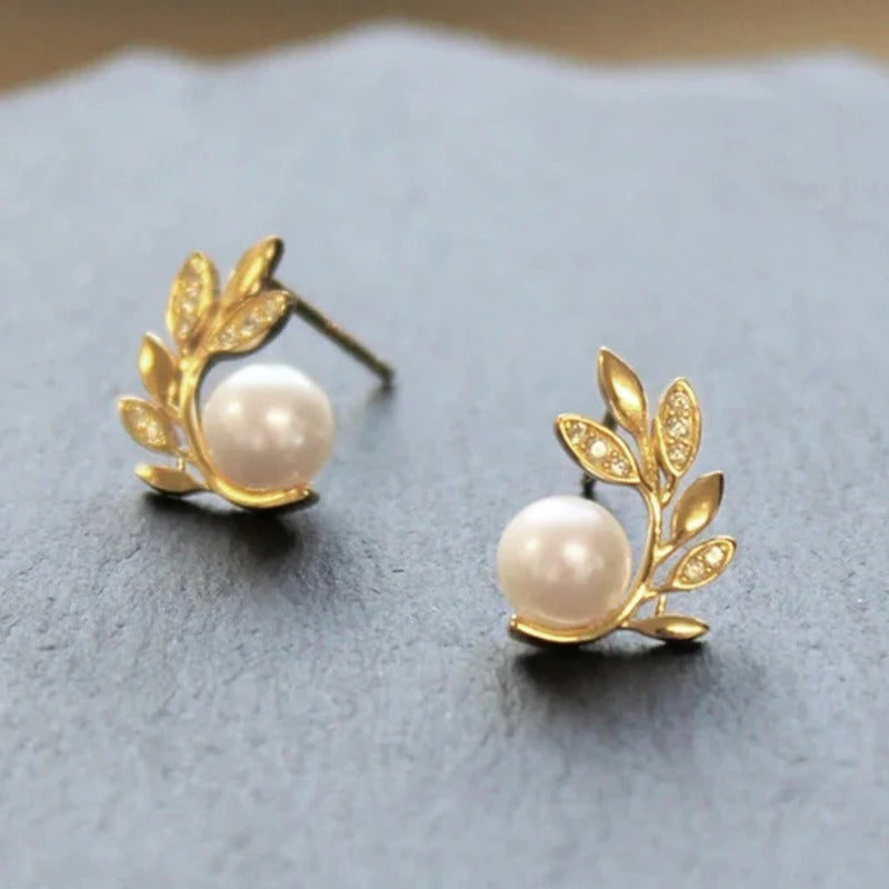 Golden Leaf Pearl Earrings for Women – Elegant Bridal & Party Wear Stud Earrings | Luxury Gold Plated Wedding Jewelry for Girls 🔥 60% OFF – LAST DAY SALE