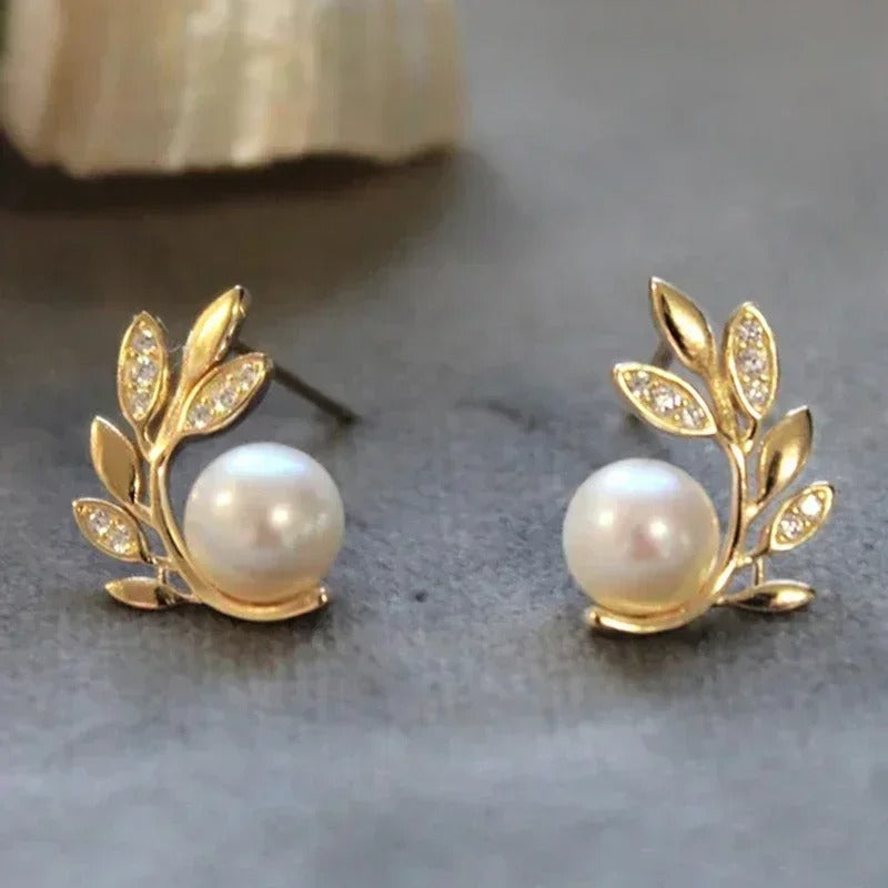 Golden Leaf Pearl Earrings for Women – Elegant Bridal & Party Wear Stud Earrings | Luxury Gold Plated Wedding Jewelry for Girls 🔥 60% OFF – LAST DAY SALE