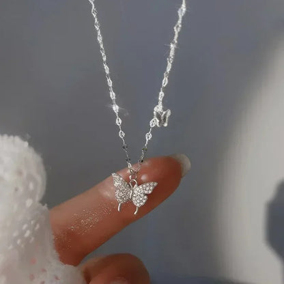 Double Layer Butterfly Necklace for Women – Silver Plated Adjustable Chain | Korean Style Trendy Pendant Necklace for Girls 🔥 60% OFF – LAST DAY SALE