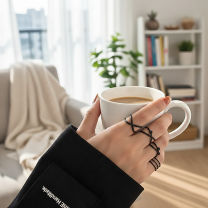 Hip-Hop Black Alloy Ring Set – 6 Pieces, Multi-Size Fashion Statement Rings 🔥 60% OFF – LAST DAY SALE