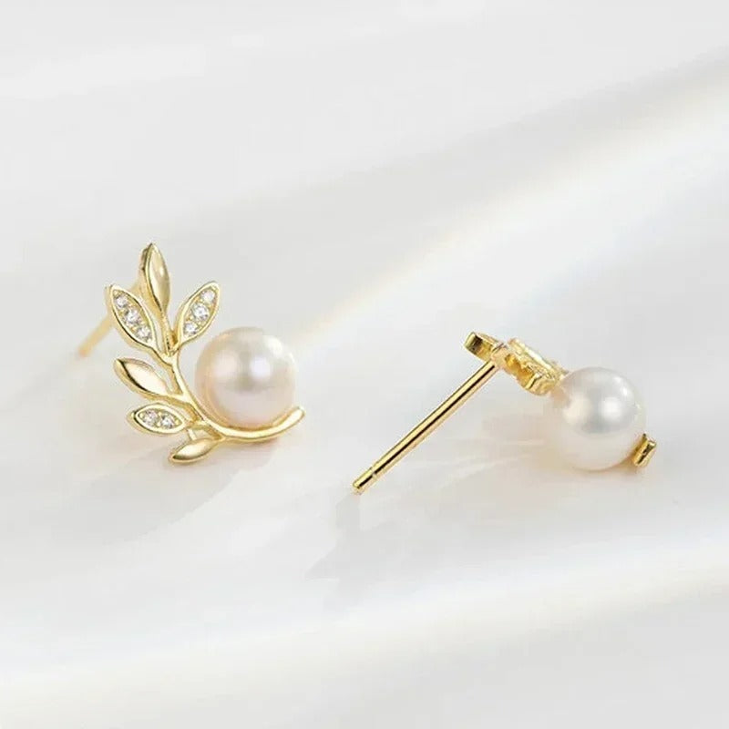 Golden Leaf Pearl Earrings for Women – Elegant Bridal & Party Wear Stud Earrings | Luxury Gold Plated Wedding Jewelry for Girls 🔥 60% OFF – LAST DAY SALE