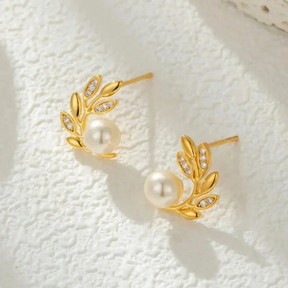 Golden Leaf Pearl Earrings for Women – Elegant Bridal & Party Wear Stud Earrings | Luxury Gold Plated Wedding Jewelry for Girls 🔥 60% OFF – LAST DAY SALE