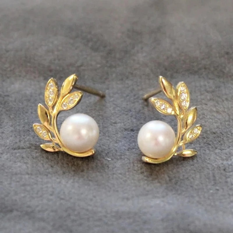 Golden Leaf Pearl Earrings for Women – Elegant Bridal & Party Wear Stud Earrings | Luxury Gold Plated Wedding Jewelry for Girls 🔥 60% OFF – LAST DAY SALE
