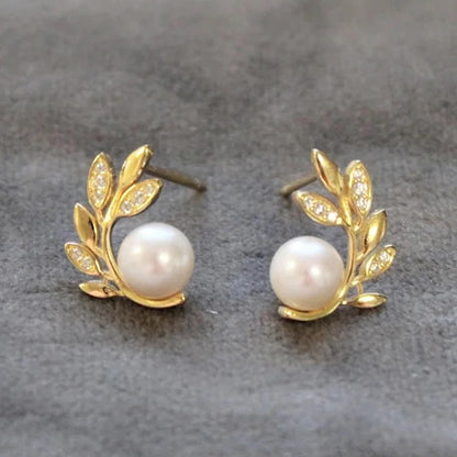 Golden Leaf Pearl Earrings for Women – Elegant Bridal & Party Wear Stud Earrings | Luxury Gold Plated Wedding Jewelry for Girls 🔥 60% OFF – LAST DAY SALE