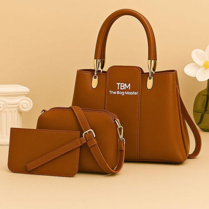 3 Pcs Girls Rexine Handbag Set with Top Handle – Stylish Mini Tote, Shoulder & Crossbody Bag Combo – Trendy Plain Handbag for Girls (Maroon, Black, Blue, Pink, Green, Brown, Mustard) 🔥 60% OFF – LAST DAY SALE