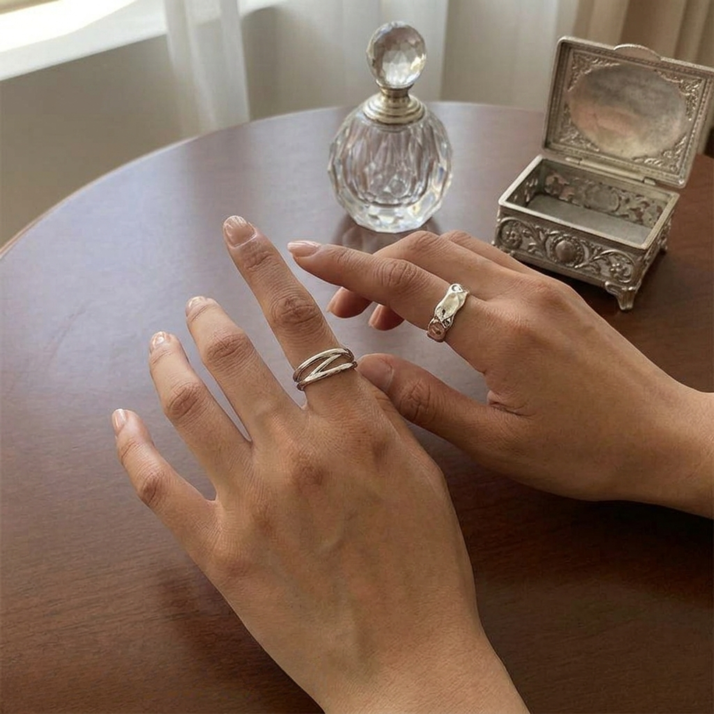 2 Pcs Silver Plated Adjustable Rings Set for Women – Alloy Minimalist Korean Style Couple Rings | Trendy Stackable Fashion Jewelry 🔥 60% OFF – LAST DAY SALE