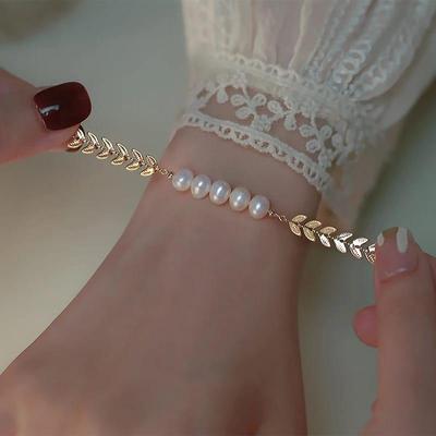 Leaf Pearl Gold Bracelet for Girls – Elegant Gold Plated Adjustable Bracelet | Trendy Fashion Jewelry Gift for Women 🔥 60% OFF – LAST DAY SALE
