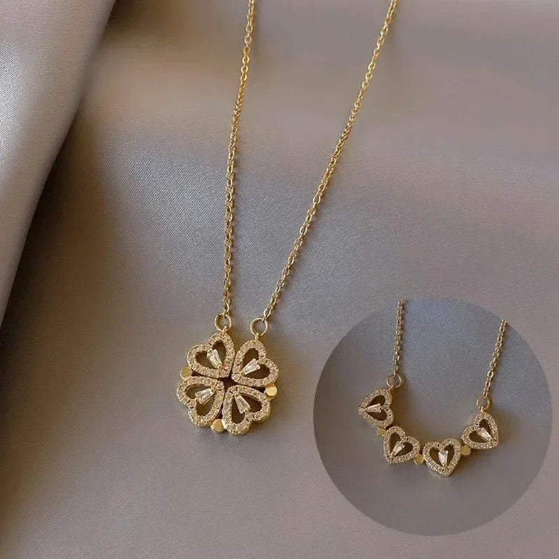 Magnetic 4 Leaf Clover Heart Necklace for Women – Golden Adjustable Pendant Necklace | Trendy Elegant Fashion Jewelry Pakistan 🔥 60% OFF – LAST DAY SALE