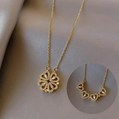 Magnetic 4 Leaf Clover Heart Necklace for Women – Golden Adjustable Pendant Necklace | Trendy Elegant Fashion Jewelry Pakistan 🔥 60% OFF – LAST DAY SALE