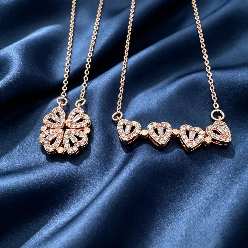 Magnetic 4 Leaf Clover Heart Necklace for Women – Golden Adjustable Pendant Necklace | Trendy Elegant Fashion Jewelry Pakistan 🔥 60% OFF – LAST DAY SALE