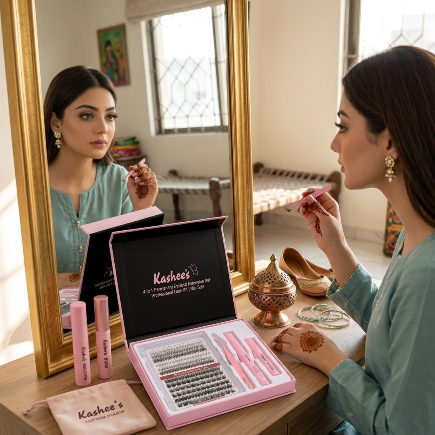 Kashee's 4 in 1 Permanent Eyelash Extension Set – Professional Lash Kit | Mix Size