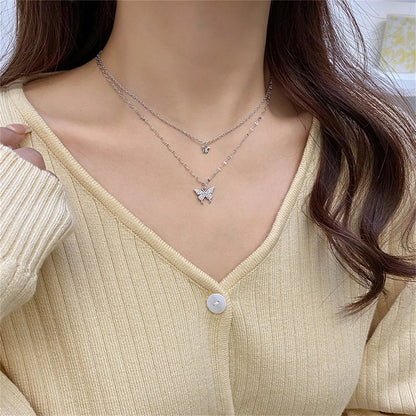 Double Layer Butterfly Necklace for Women – Silver Plated Adjustable Chain | Korean Style Trendy Pendant Necklace for Girls 🔥 60% OFF – LAST DAY SALE