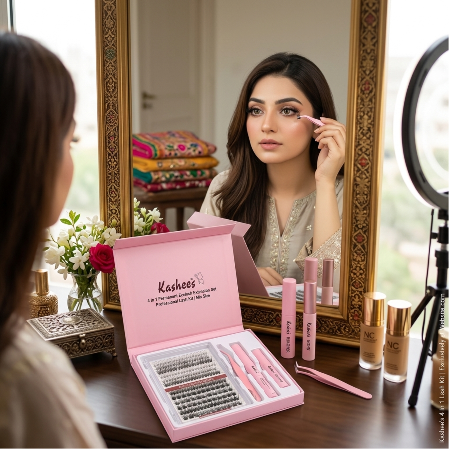 Kashee's 4 in 1 Permanent Eyelash Extension Set – Professional Lash Kit | Mix Size