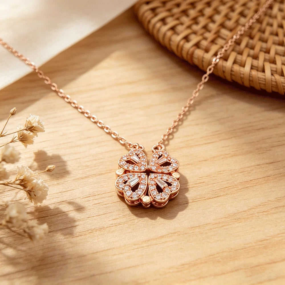 Magnetic 4 Leaf Clover Heart Necklace for Women – Golden Adjustable Pendant Necklace | Trendy Elegant Fashion Jewelry Pakistan 🔥 60% OFF – LAST DAY SALE