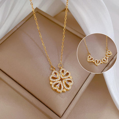 Magnetic 4 Leaf Clover Heart Necklace for Women – Golden Adjustable Pendant Necklace | Trendy Elegant Fashion Jewelry Pakistan 🔥 60% OFF – LAST DAY SALE