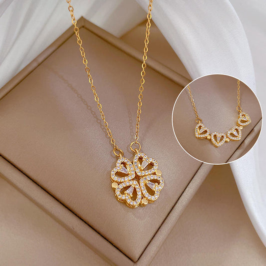Magnetic 4 Leaf Clover Heart Necklace for Women – Golden Adjustable Pendant Necklace | Trendy Elegant Fashion Jewelry Pakistan 🔥 60% OFF – LAST DAY SALE