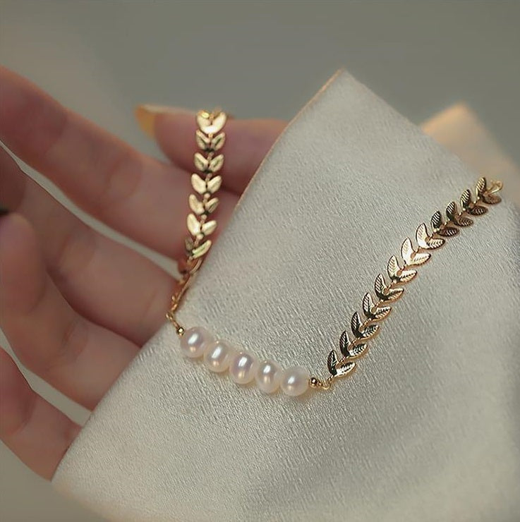 Leaf Pearl Gold Bracelet for Girls – Elegant Gold Plated Adjustable Bracelet | Trendy Fashion Jewelry Gift for Women 🔥 60% OFF – LAST DAY SALE