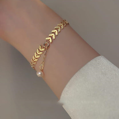 Leaf Pearl Gold Bracelet for Girls – Elegant Gold Plated Adjustable Bracelet | Trendy Fashion Jewelry Gift for Women 🔥 60% OFF – LAST DAY SALE