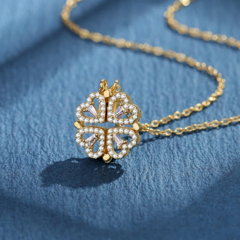 Magnetic 4 Leaf Clover Heart Necklace for Women – Golden Adjustable Pendant Necklace | Trendy Elegant Fashion Jewelry Pakistan 🔥 60% OFF – LAST DAY SALE
