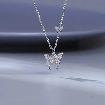 Double Layer Butterfly Necklace for Women – Silver Plated Adjustable Chain | Korean Style Trendy Pendant Necklace for Girls 🔥 60% OFF – LAST DAY SALE