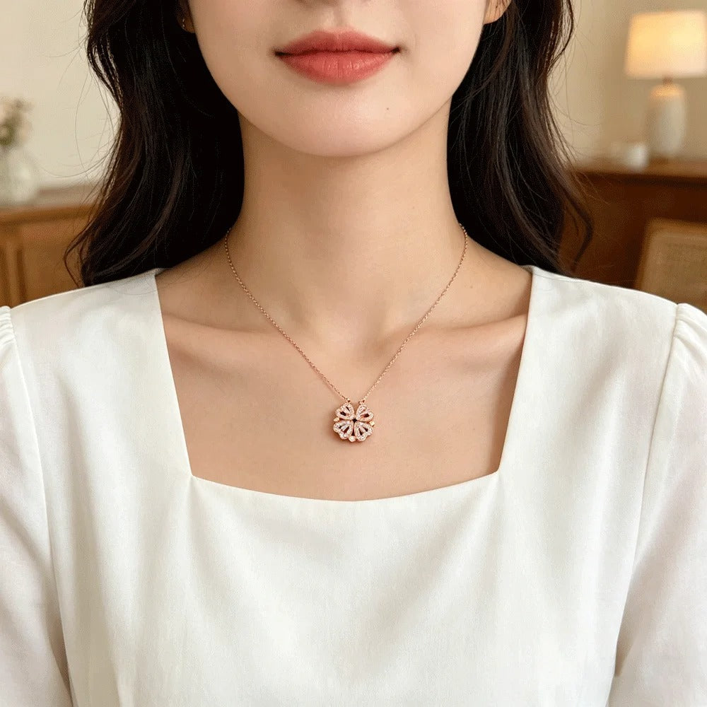 Magnetic 4 Leaf Clover Heart Necklace for Women – Golden Adjustable Pendant Necklace | Trendy Elegant Fashion Jewelry Pakistan 🔥 60% OFF – LAST DAY SALE