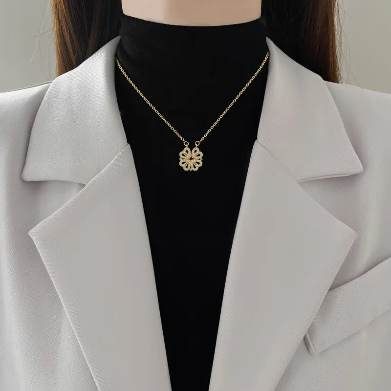 Magnetic 4 Leaf Clover Heart Necklace for Women – Golden Adjustable Pendant Necklace | Trendy Elegant Fashion Jewelry Pakistan 🔥 60% OFF – LAST DAY SALE