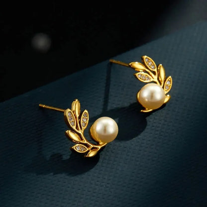 Golden Leaf Pearl Earrings for Women – Elegant Bridal & Party Wear Stud Earrings | Luxury Gold Plated Wedding Jewelry for Girls 🔥 60% OFF – LAST DAY SALE
