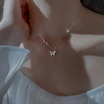 Double Layer Butterfly Necklace for Women – Silver Plated Adjustable Chain | Korean Style Trendy Pendant Necklace for Girls 🔥 60% OFF – LAST DAY SALE