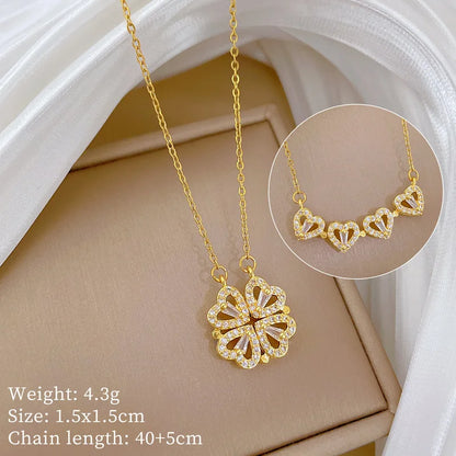 Magnetic 4 Leaf Clover Heart Necklace for Women – Golden Adjustable Pendant Necklace | Trendy Elegant Fashion Jewelry Pakistan 🔥 60% OFF – LAST DAY SALE