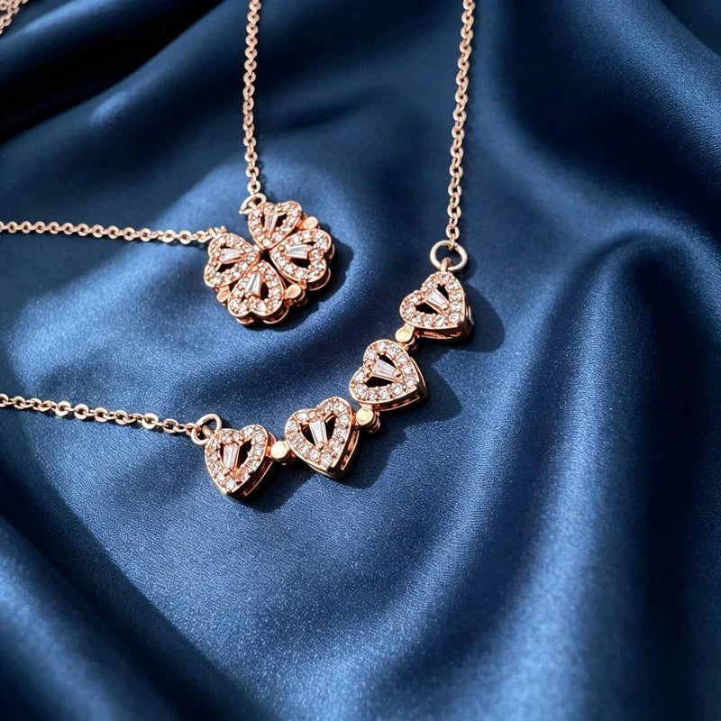 Magnetic 4 Leaf Clover Heart Necklace for Women – Golden Adjustable Pendant Necklace | Trendy Elegant Fashion Jewelry Pakistan 🔥 60% OFF – LAST DAY SALE