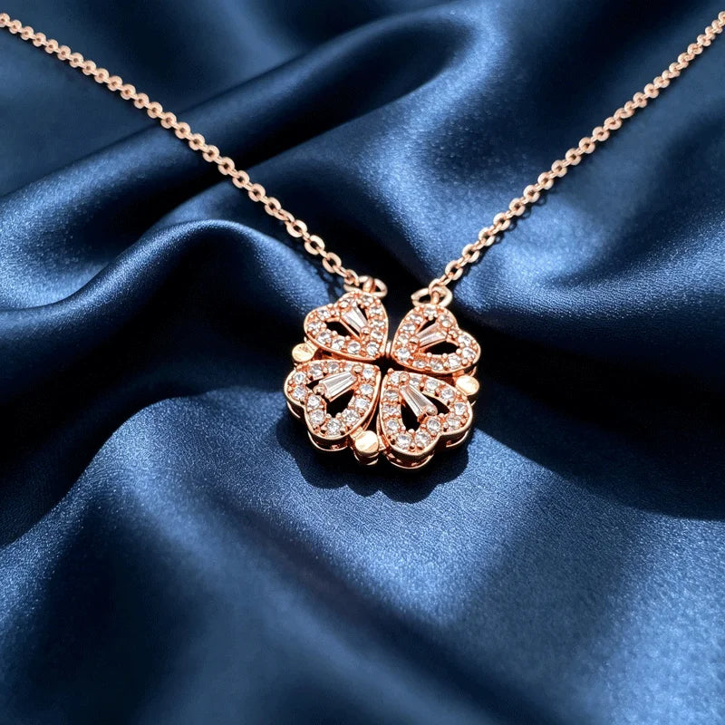 Magnetic 4 Leaf Clover Heart Necklace for Women – Golden Adjustable Pendant Necklace | Trendy Elegant Fashion Jewelry Pakistan 🔥 60% OFF – LAST DAY SALE