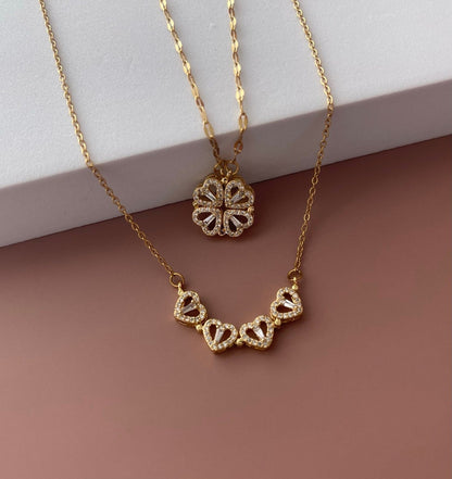 Magnetic 4 Leaf Clover Heart Necklace for Women – Golden Adjustable Pendant Necklace | Trendy Elegant Fashion Jewelry Pakistan 🔥 60% OFF – LAST DAY SALE