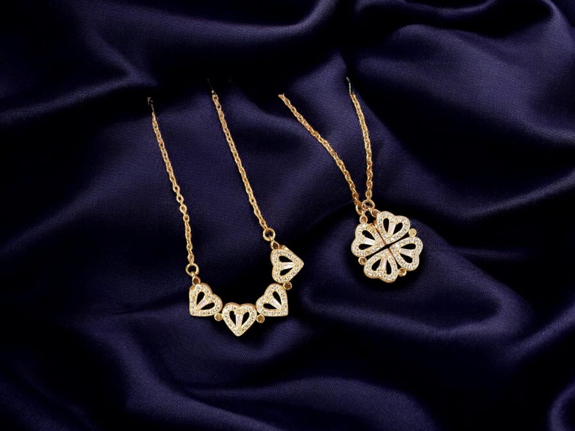 Magnetic 4 Leaf Clover Heart Necklace for Women – Golden Adjustable Pendant Necklace | Trendy Elegant Fashion Jewelry Pakistan 🔥 60% OFF – LAST DAY SALE