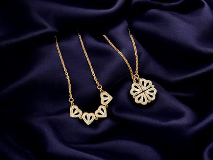 Magnetic 4 Leaf Clover Heart Necklace for Women – Golden Adjustable Pendant Necklace | Trendy Elegant Fashion Jewelry Pakistan 🔥 60% OFF – LAST DAY SALE