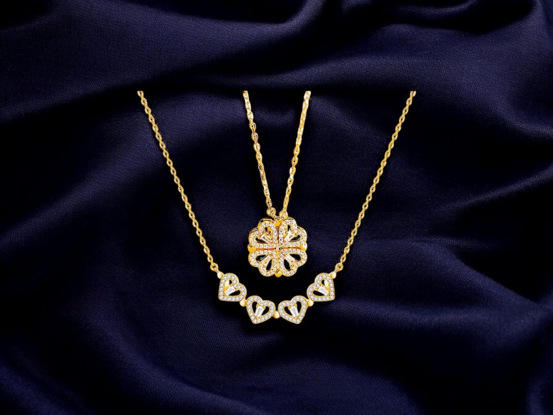 Magnetic 4 Leaf Clover Heart Necklace for Women – Golden Adjustable Pendant Necklace | Trendy Elegant Fashion Jewelry Pakistan 🔥 60% OFF – LAST DAY SALE