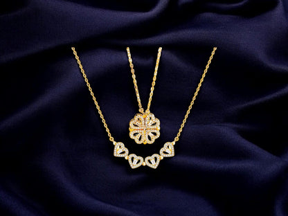 Magnetic 4 Leaf Clover Heart Necklace for Women – Golden Adjustable Pendant Necklace | Trendy Elegant Fashion Jewelry Pakistan 🔥 60% OFF – LAST DAY SALE