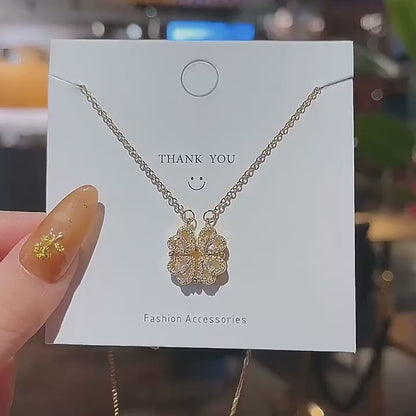 Magnetic 4 Leaf Clover Heart Necklace for Women – Golden Adjustable Pendant Necklace | Trendy Elegant Fashion Jewelry Pakistan 🔥 60% OFF – LAST DAY SALE