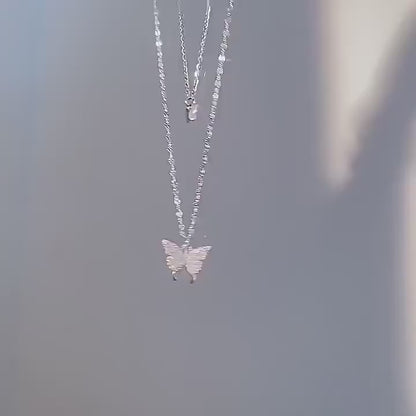 Double Layer Butterfly Necklace for Women – Silver Plated Adjustable Chain | Korean Style Trendy Pendant Necklace for Girls 🔥 60% OFF – LAST DAY SALE