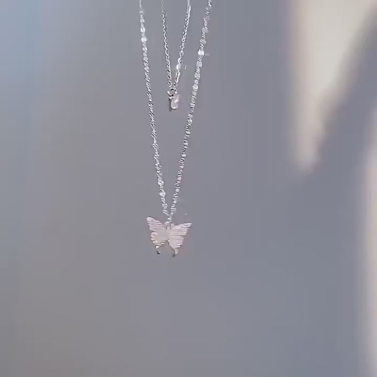 Double Layer Butterfly Necklace for Women – Silver Plated Adjustable Chain | Korean Style Trendy Pendant Necklace for Girls 🔥 60% OFF – LAST DAY SALE